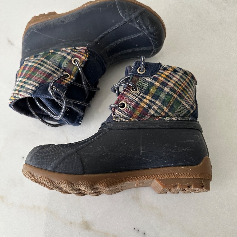 🫶Sperry Port Navy Plaid Rain Boots Size  Girls 10 M